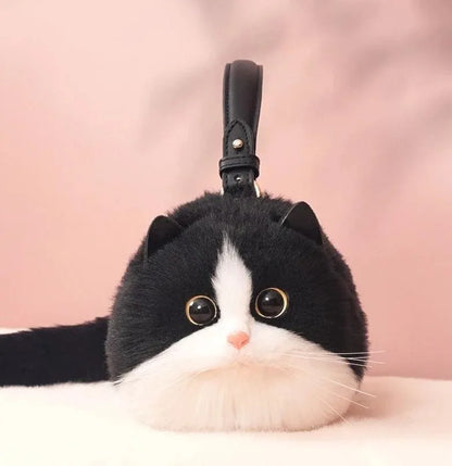 Peluş Kedili Omuz Çantası Gerçekçi Tüylü Tasarım Geniş Hacim