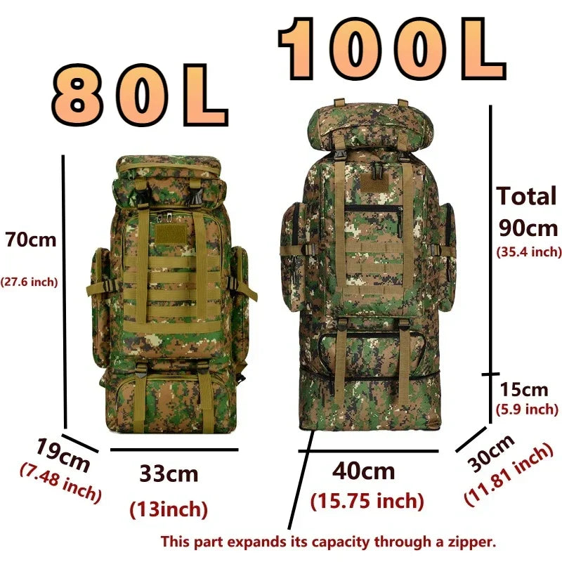 80/100L Dağcı Taktik Sırt Çantası Kamuflaj Çok Bölmeli Dayanıklı - MAKKA