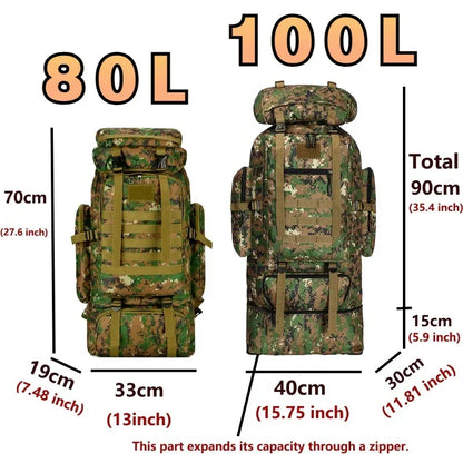 80/100L Dağcı Taktik Sırt Çantası Kamuflaj Çok Bölmeli Dayanıklı - MAKKA