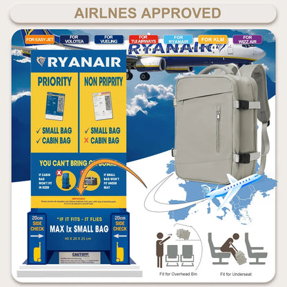 Ryanair Onaylı LK Kabin Seyahat Sırt Çantası Genişleyebilir Anti-hırsız Laptop Bölmeli Unisex - MAKKA