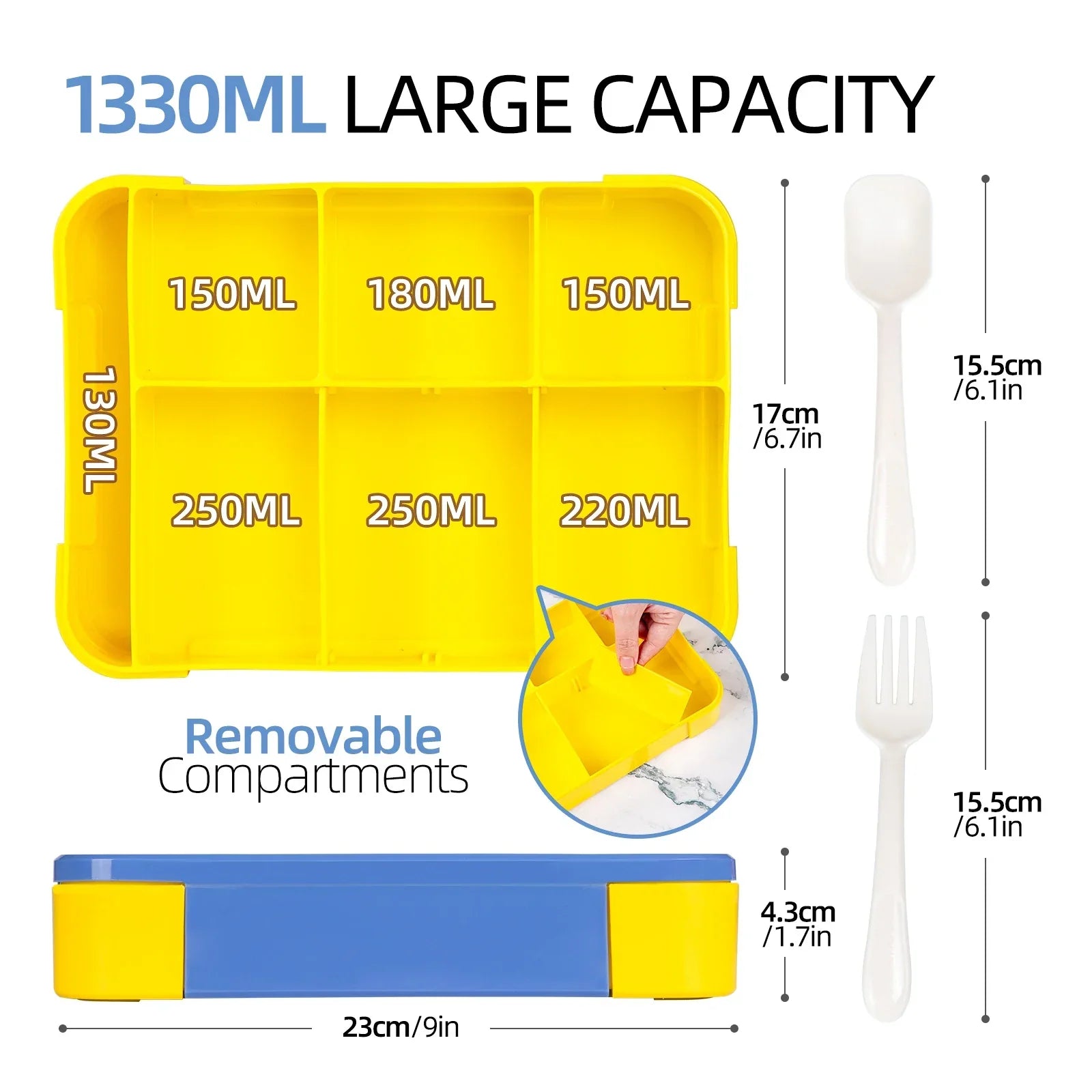 1330ml 5 Bölmeli Mikrodalga Uyumlu Sızdırmaz Beslenme Kabı - MAKKA