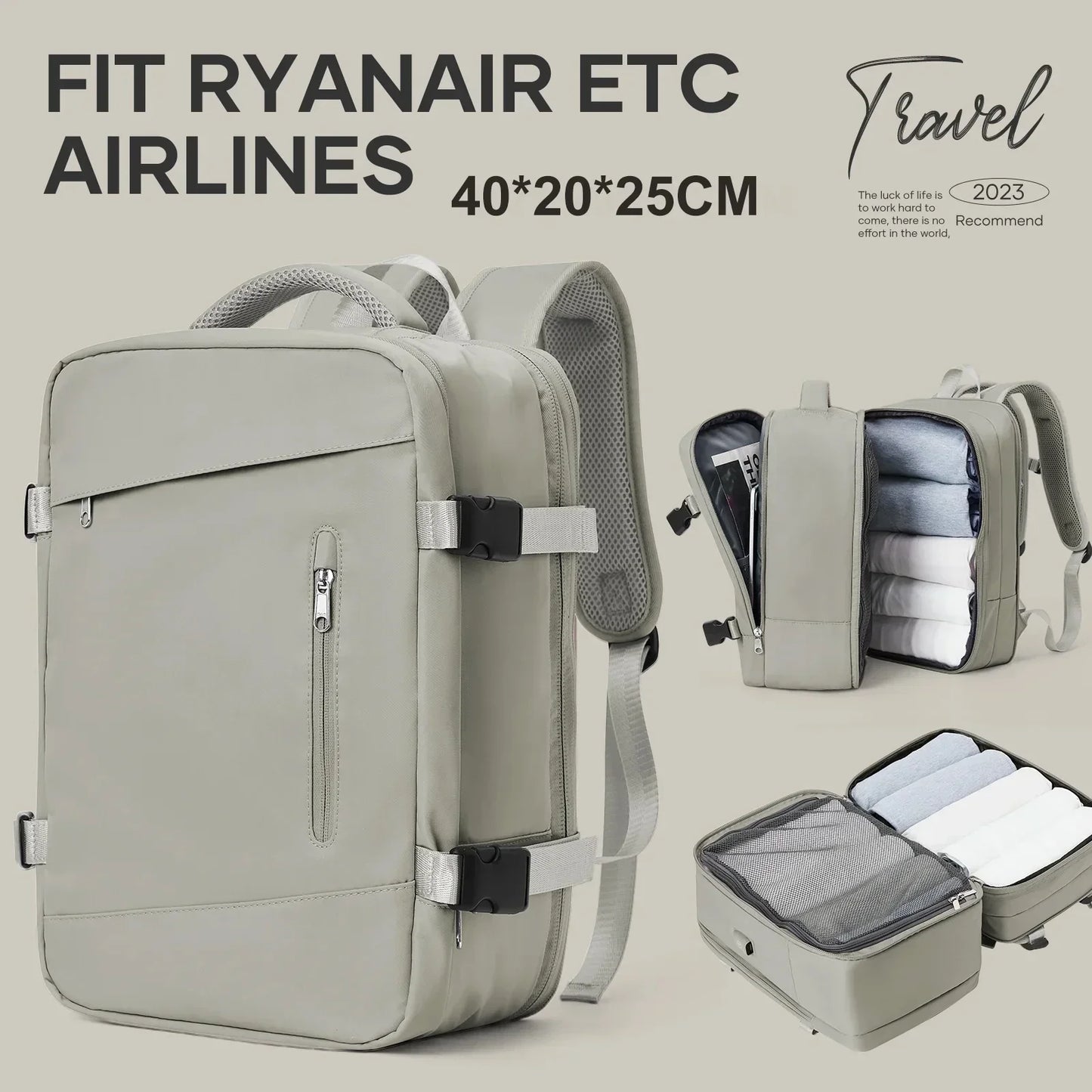 Ryanair Onaylı LK Kabin Seyahat Sırt Çantası Genişleyebilir Anti-hırsız Laptop Bölmeli Unisex - MAKKA