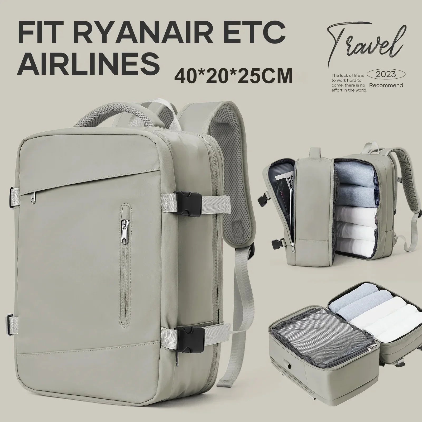 Ryanair Onaylı LK Kabin Seyahat Sırt Çantası Genişleyebilir Anti-hırsız Laptop Bölmeli Unisex - MAKKA