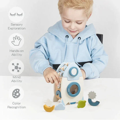 Montessori Ahşap Roket Eğitici Oyuncak - Motor Beceri ve Sayma - MAKKA