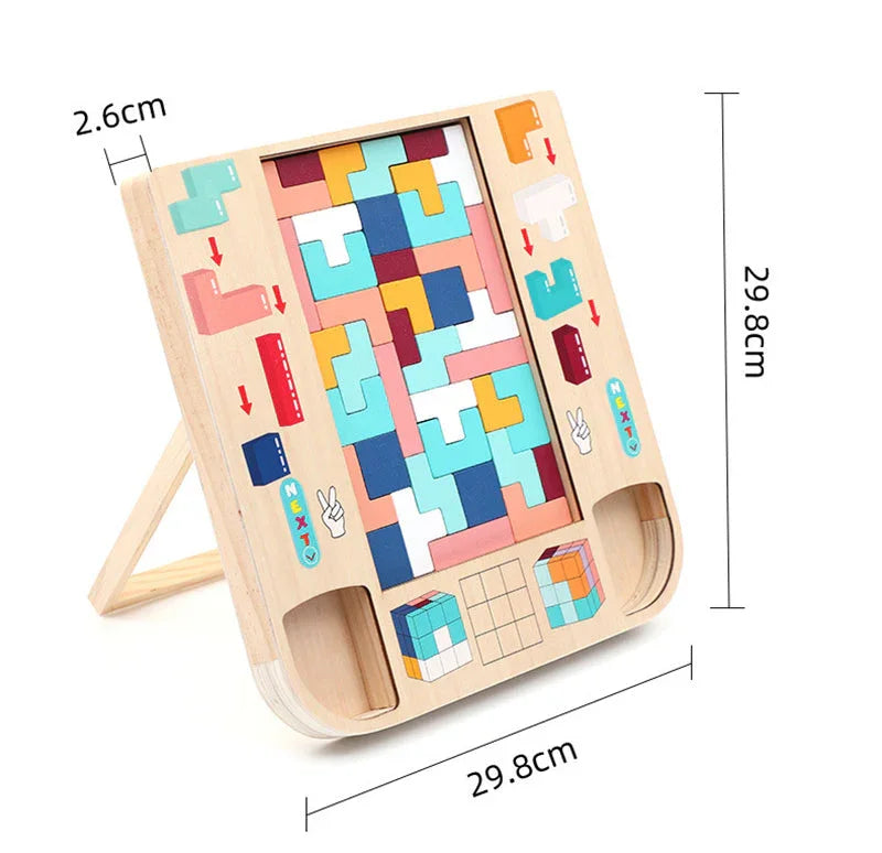 Montessori Ahşap Tetris Zeka Oyunu Çocuklar İçin Eğitici Bloklar - MAKKA