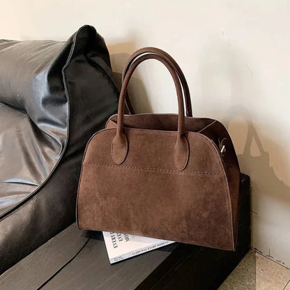 Açık Kahve Süet Kadın Geniş Tote Çanta Omuz Askılı - MAKKA