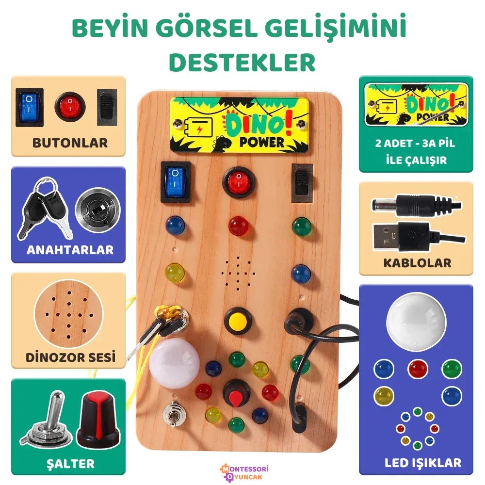 Ahşap Dino Keşif Panosu Montessori Etkileşimli Motor Beceri Tahtası - MAKKA