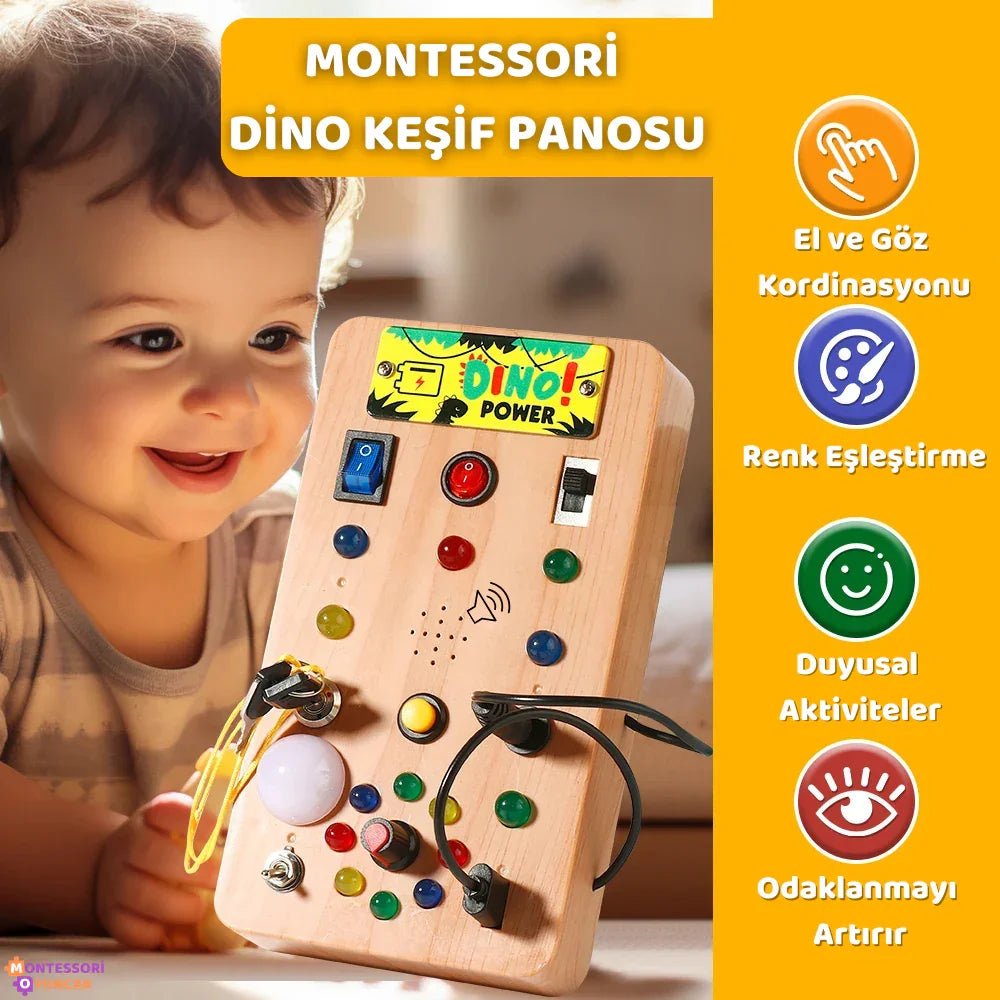 Ahşap Dino Keşif Panosu Montessori Etkileşimli Motor Beceri Tahtası - MAKKA