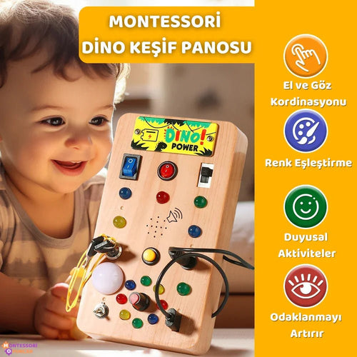 Ahşap Dino Keşif Panosu Montessori Etkileşimli Motor Beceri Tahtası - MAKKA