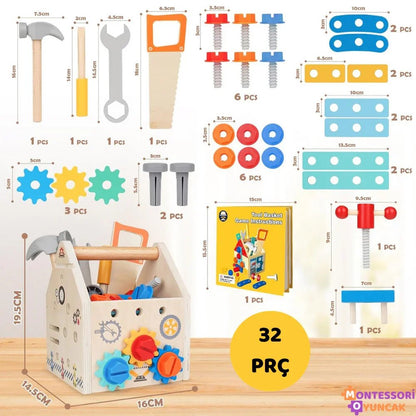 Ahşap El Tipi Tamir Alet Kutusu Montessori Eğitici Bulmaca Oyuncağı - MAKKA