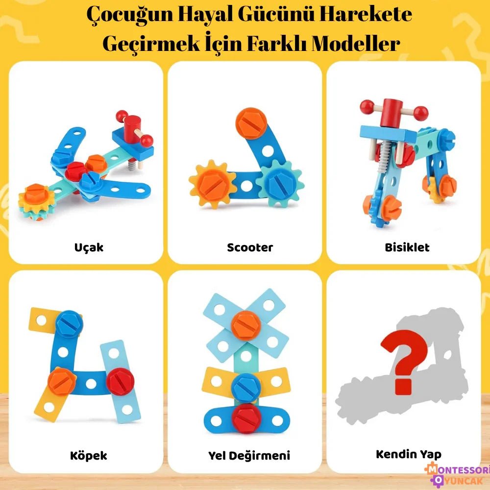 Ahşap El Tipi Tamir Alet Kutusu Montessori Eğitici Bulmaca Oyuncağı - MAKKA