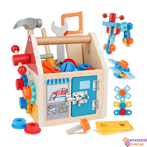 Ahşap El Tipi Tamir Alet Kutusu Montessori Eğitici Bulmaca Oyuncağı - MAKKA