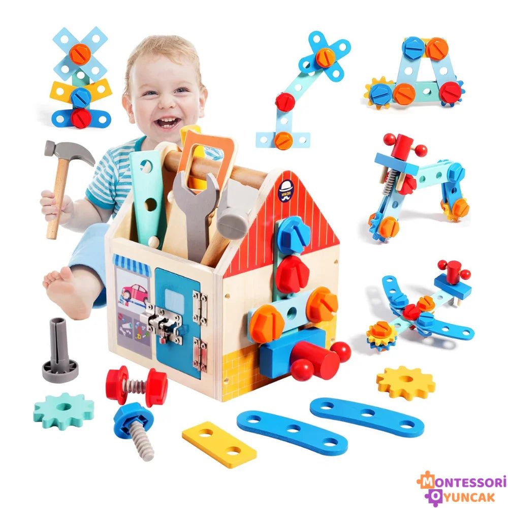 Ahşap El Tipi Tamir Alet Kutusu Montessori Eğitici Bulmaca Oyuncağı - MAKKA