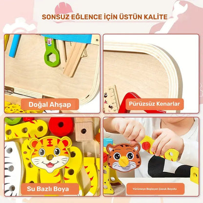 Ahşap Hayvan Montaj Kutusu Çocuklar İçin Eğitici Yapboz Seti - MAKKA