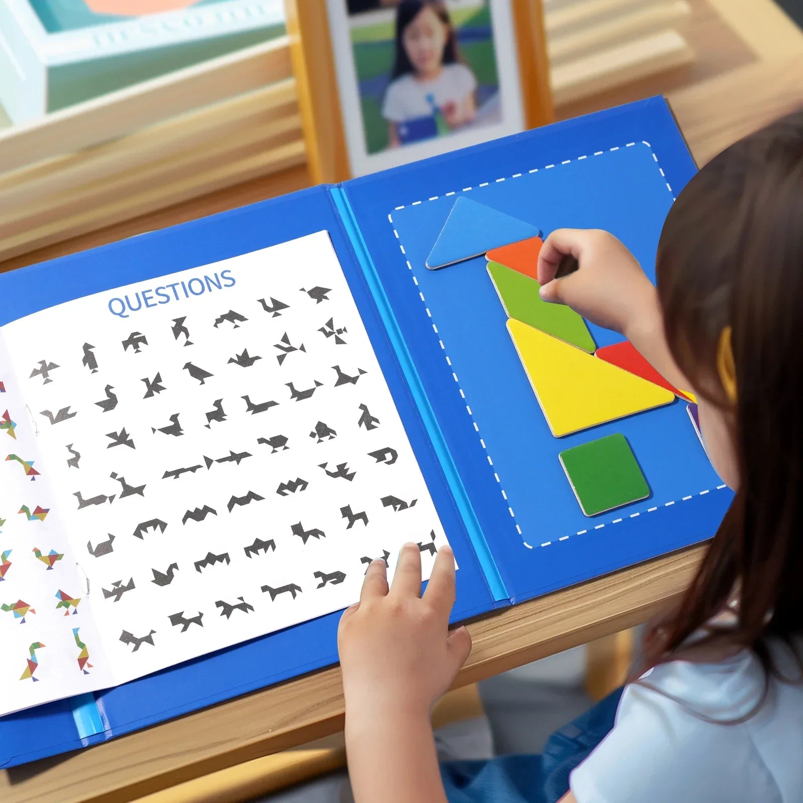 Ahşap Manyetik Tangram Yapboz Kitabı Montessori Taşınabilir Eğitici Oyuncak - MAKKA