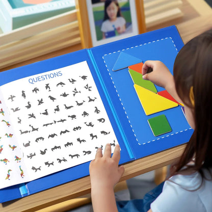 Ahşap Manyetik Tangram Yapboz Kitabı Montessori Taşınabilir Eğitici Oyuncak - MAKKA