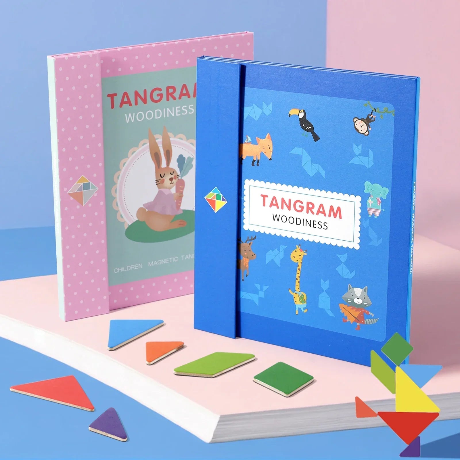 Ahşap Manyetik Tangram Yapboz Kitabı Montessori Taşınabilir Eğitici Oyuncak - MAKKA