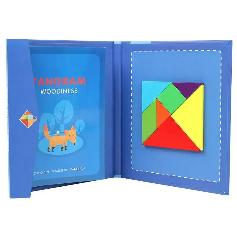 Ahşap Manyetik Tangram Yapboz Kitabı Montessori Taşınabilir Eğitici Oyuncak - MAKKA