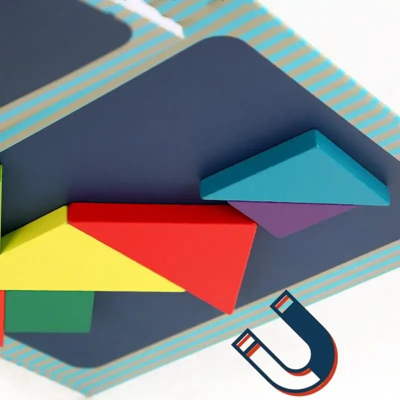 Ahşap Manyetik Tangram Yapboz Kitabı Montessori Taşınabilir Eğitici Oyuncak - MAKKA