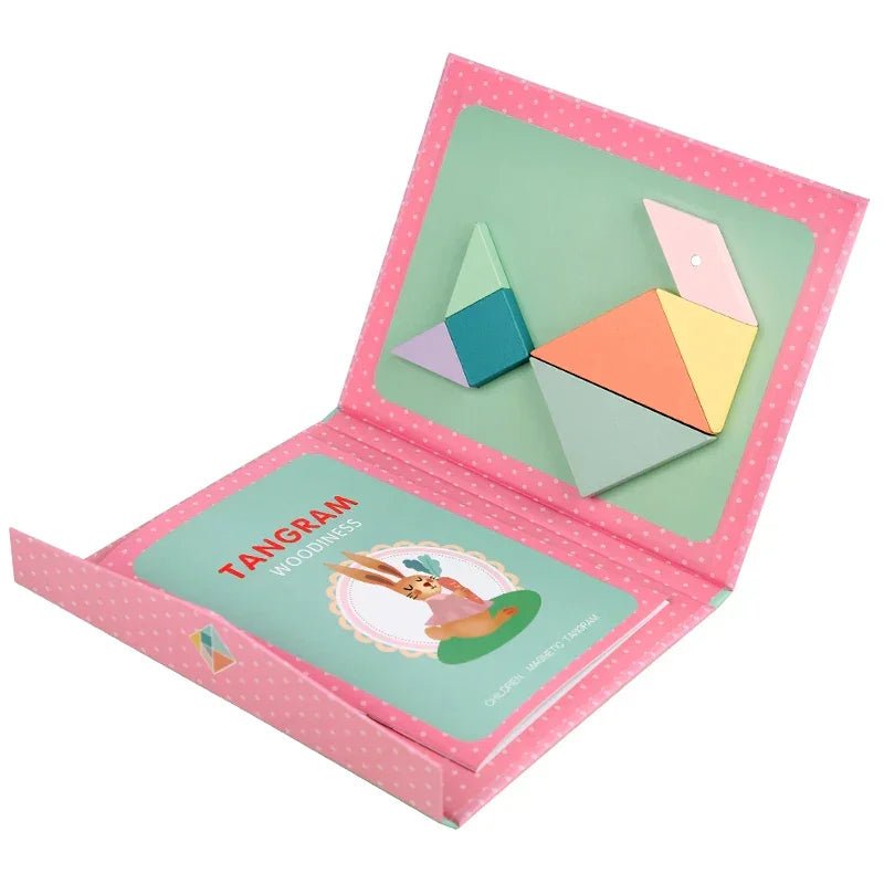 Ahşap Manyetik Tangram Yapboz Kitabı Montessori Taşınabilir Eğitici Oyuncak - MAKKA