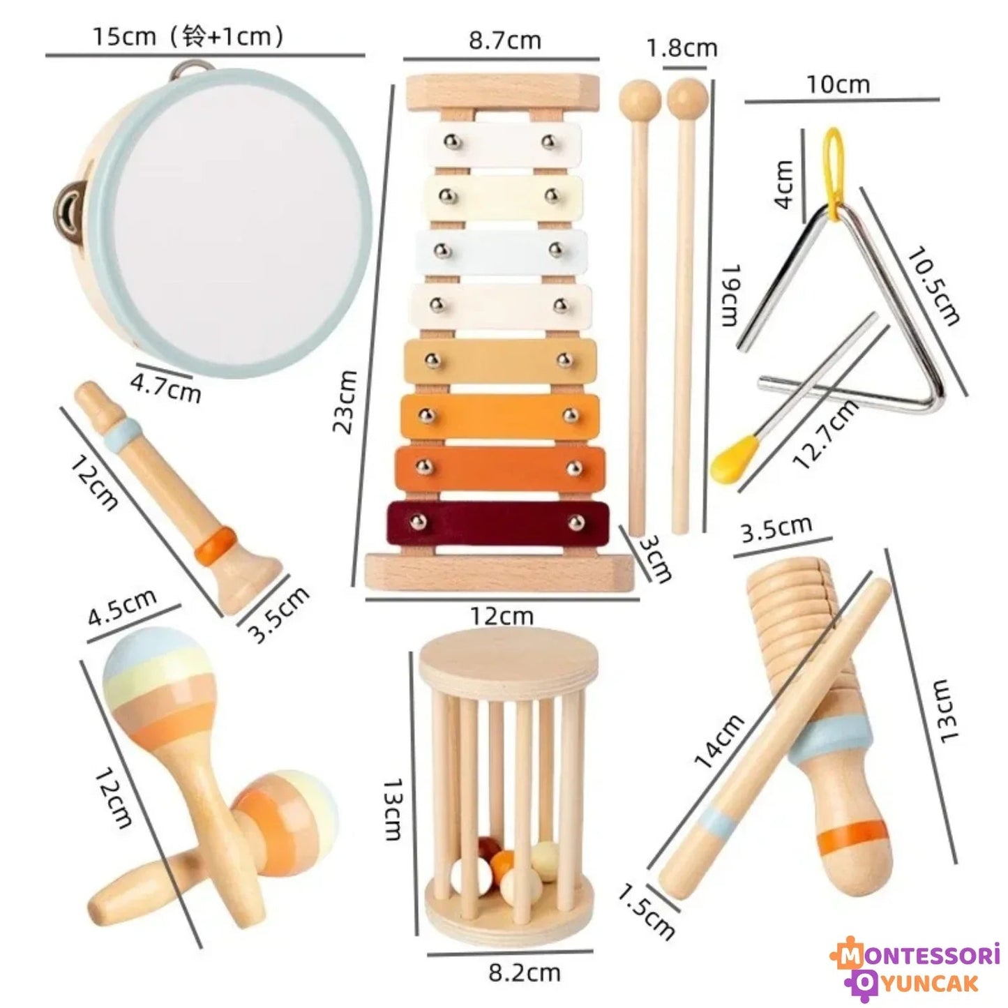 Ahşap Montessori 7 Parça Müzik ve Ritim Seti Çocuklar İçin - MAKKA
