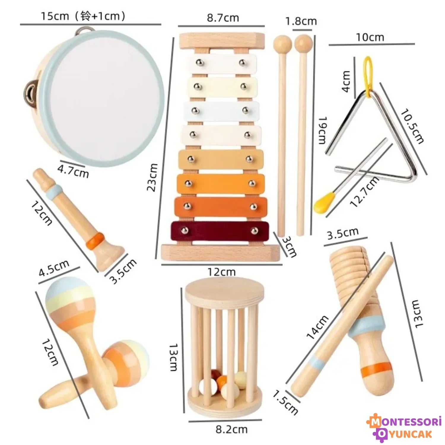 Ahşap Montessori 7 Parça Müzik ve Ritim Seti Çocuklar İçin - MAKKA