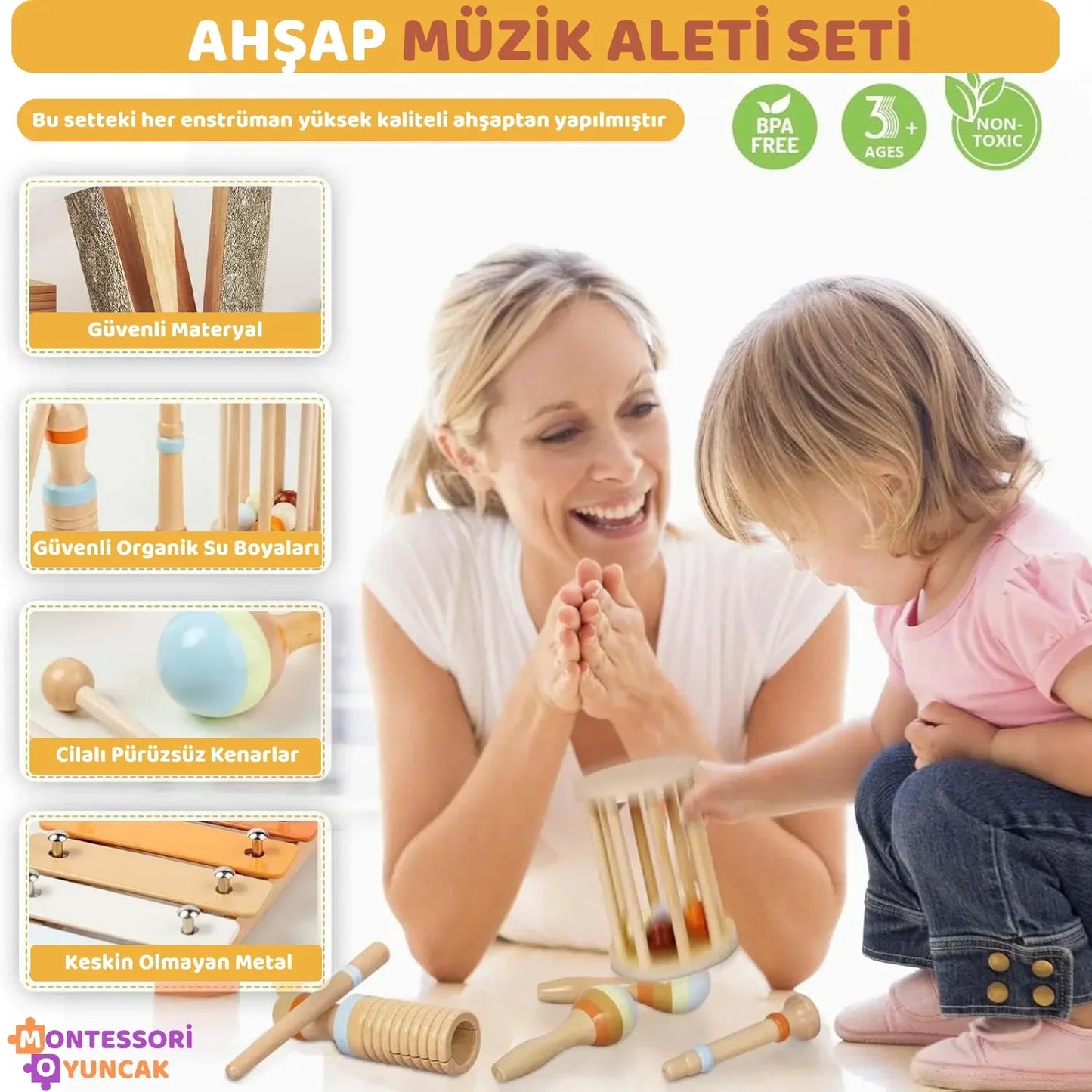Ahşap Montessori 7 Parça Müzik ve Ritim Seti Çocuklar İçin - MAKKA