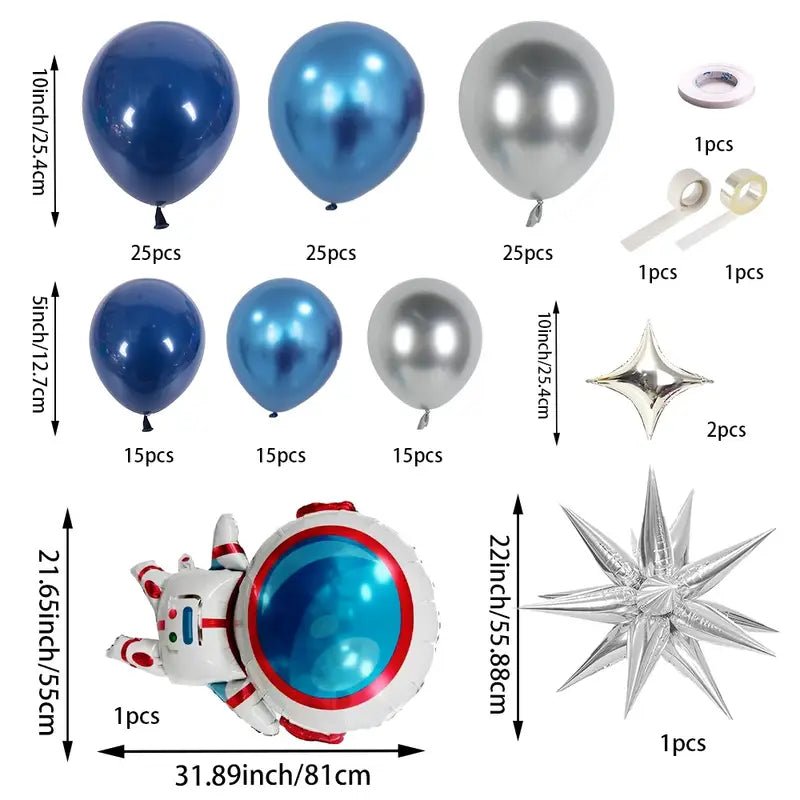 Astronot Temalı 127 Parça Metalik & Pastel Mavi Balon Seti - MAKKA