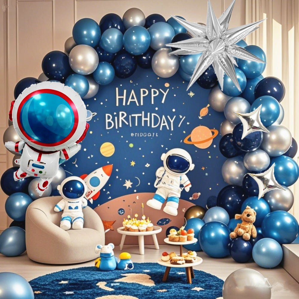 Astronot Temalı 127 Parça Metalik & Pastel Mavi Balon Seti - MAKKA