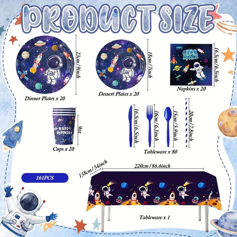 Astronot Temalı 161 Parça Parti Seti - Tabak, Bardak, Çatal - MAKKA