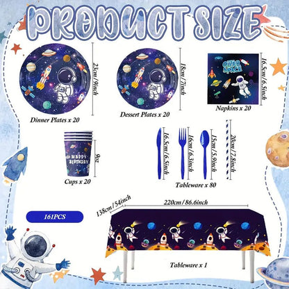 Astronot Temalı 161 Parça Parti Seti - Tabak, Bardak, Çatal - MAKKA