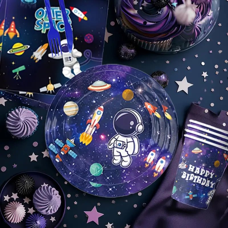 Astronot Temalı 161 Parça Parti Seti - Tabak, Bardak, Çatal - MAKKA