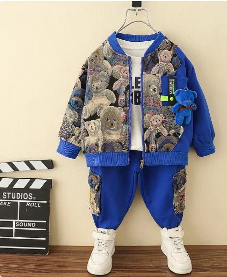 Ayıcık Baskılı Mavi Erkek Çocuk Takım – Yumuşak Esnek Rahat - MAKKA
