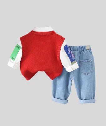 Ayıcık Desenli 3 Parça Çocuk Takım – Sweat, Kot Pantolon, Gömlek - MAKKA