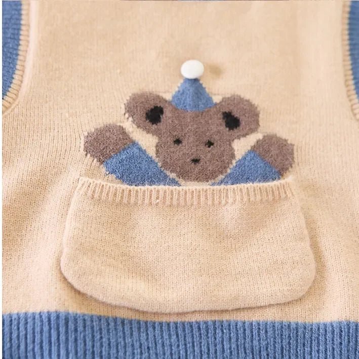 Ayıcık İşlemeli Mavi 3 Parça Erkek Çocuk Takımı 1–5 Yaş - MAKKA