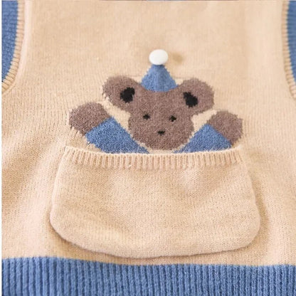 Ayıcık İşlemeli Mavi 3 Parça Erkek Çocuk Takımı 1–5 Yaş - MAKKA