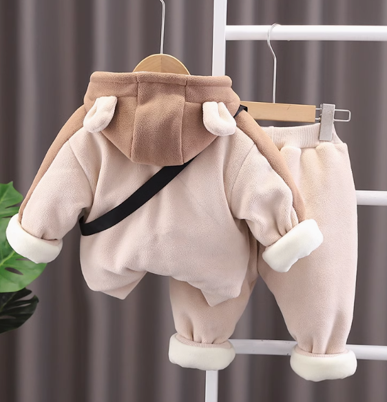 Peluş Ayıcık Desenli 1-5 Yaş Çantalı Rahat Pamuklu Takım
