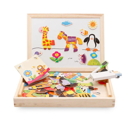 Montessori Manyetik Hayvan Bulmacalı Eğitici Çizim Tahtası Kalemli - MAKKA