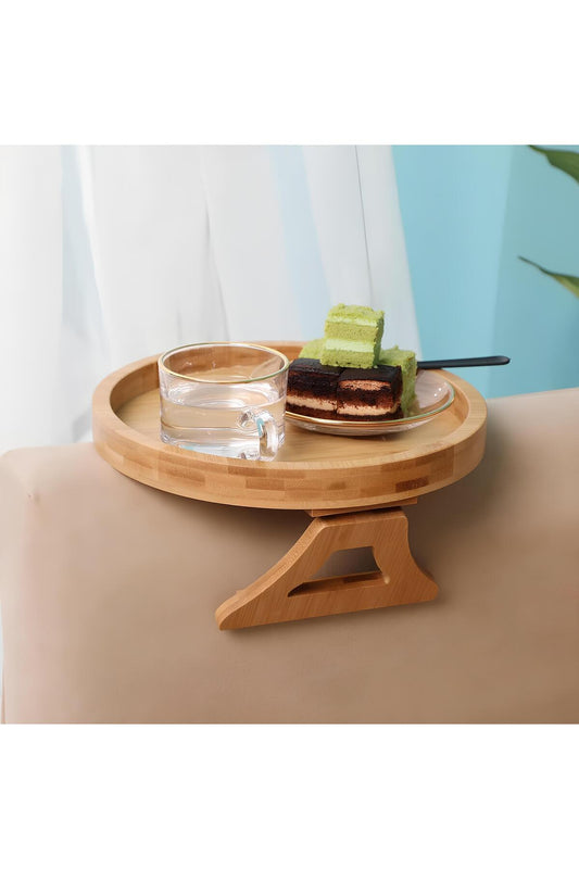 Bambu Koltuk Kenarı Yuvarlak Yan Sehpa Tepsi 20 cm - MAKKA