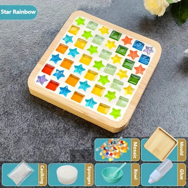 Bambu Tabanlı Vitray Mozaik Bardak Altlıkları Seti 4 Parça - MAKKA