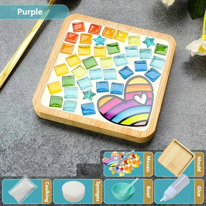 Bambu Tabanlı Vitray Mozaik Bardak Altlıkları Seti 4 Parça - MAKKA