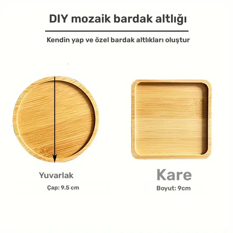 Bambu Tabanlı Vitray Mozaik Bardak Altlıkları Seti 4 Parça - MAKKA