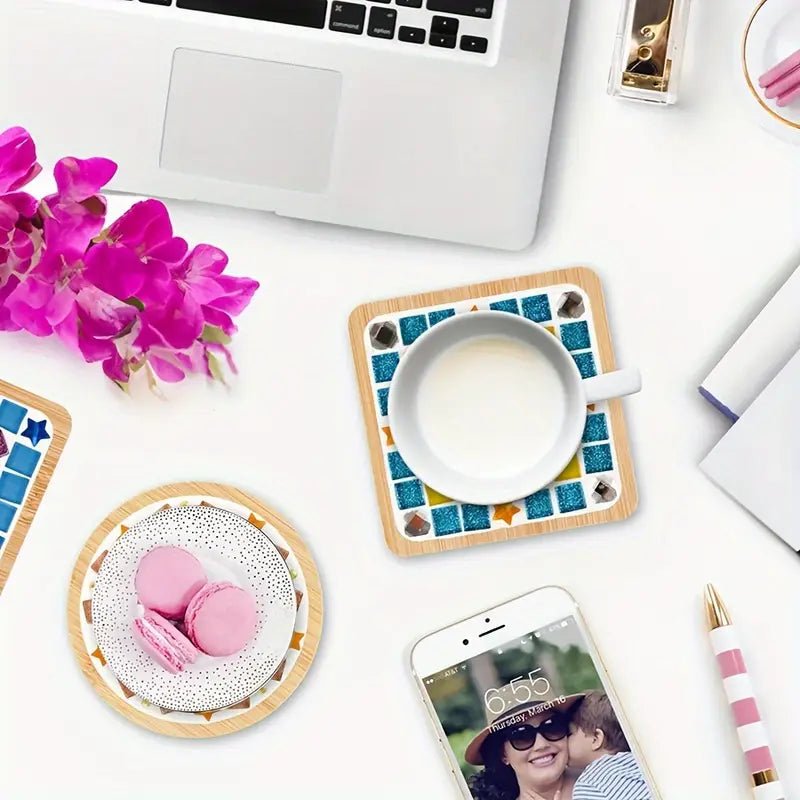 Bambu Tabanlı Vitray Mozaik Bardak Altlıkları Seti 4 Parça - MAKKA