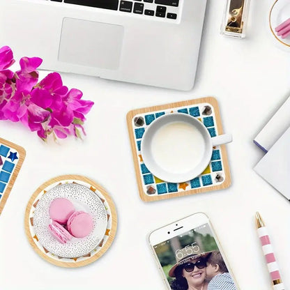 Bambu Tabanlı Vitray Mozaik Bardak Altlıkları Seti 4 Parça - MAKKA