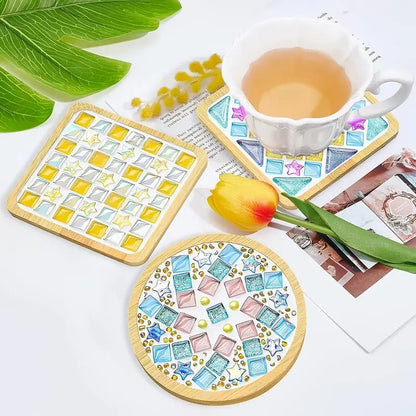 Bambu Tabanlı Vitray Mozaik Bardak Altlıkları Seti 4 Parça - MAKKA