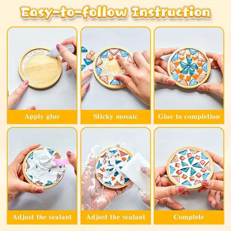 Bambu Tabanlı Vitray Mozaik Bardak Altlıkları Seti 4 Parça - MAKKA