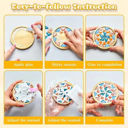 Bambu Tabanlı Vitray Mozaik Bardak Altlıkları Seti 4 Parça - MAKKA