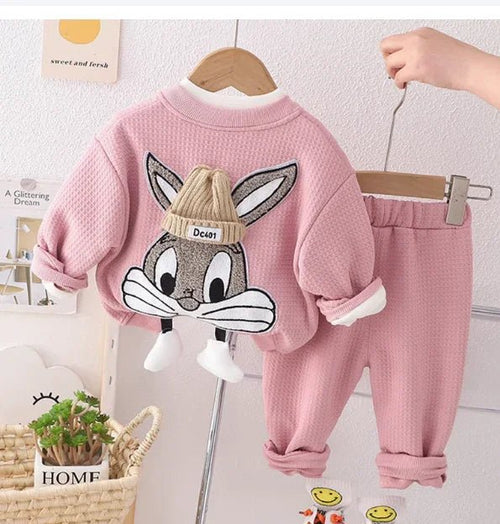 Baskılı Pembe Uzun Kollu Kız Çocuk Takım Pamuklu Rahat - MAKKA