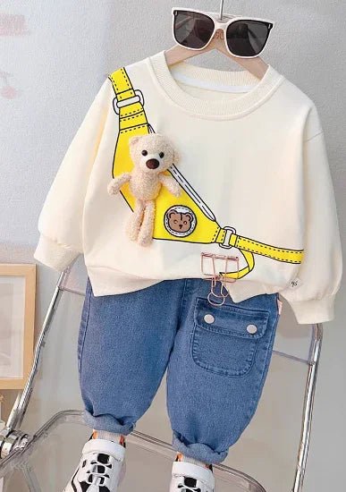 Bej 3D Baskılı Kotlu Erkek Çocuk Takım 1–5 Yaş Konforlu - MAKKA