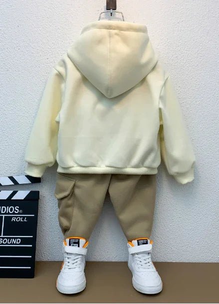 Bej Kapüşonlu Çocuk Sweatshirt ve Pantolon Takımı Rahat - MAKKA